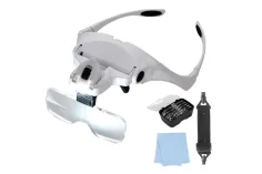 Szemüveg nagyító cserélhető lencsével világítással