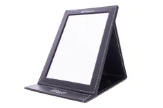 Leather-covered stand mirror