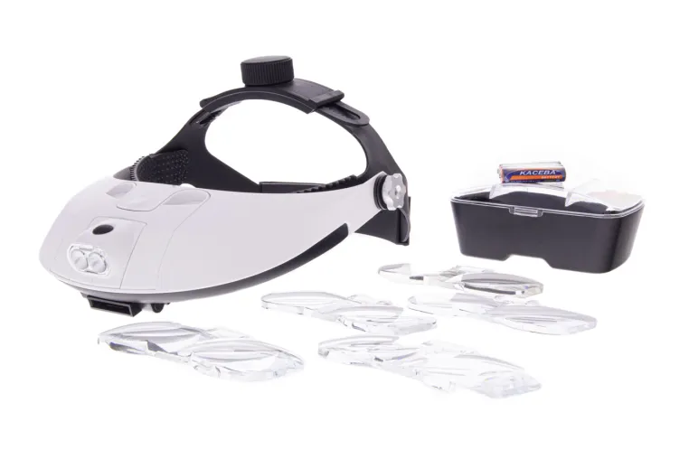 Headband work magnifier with replaceable front lenses|opticraft.eu